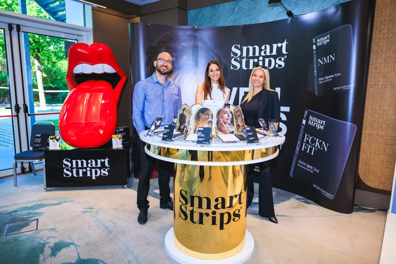 Elina Ivanova-Atanassov with her team at the Smart Strips stand, Forbes Health & Longevity Forum 2026